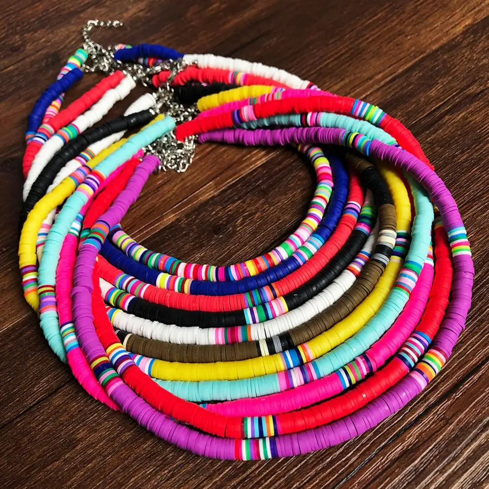 Women Necklace Colorful Beads Bohemian Polymer Clay Choker Stackable Long Lasting Collar Necklace For Party Collar Femenino