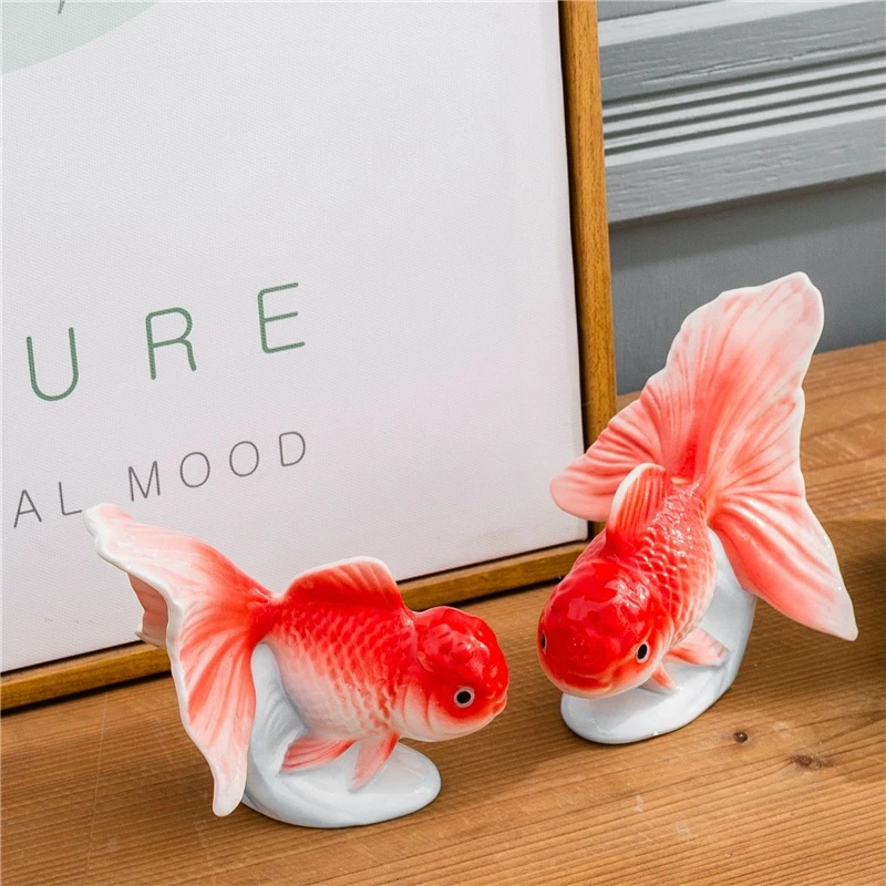 Home Ceramic Goldfish Couple Ornament Wedding Living Room Bedroom Model Room Bar Store Wine Cabinet Decoration Fish Tank