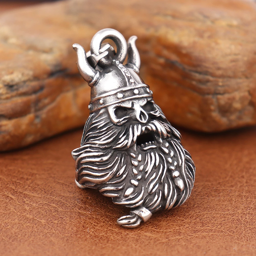Retro Style Viking Warrior Pattern Guardian Bell Pendant Punk Hip Hop Necklaces Motorcycle Bicycle Bell Accessory Jewelry Gifts