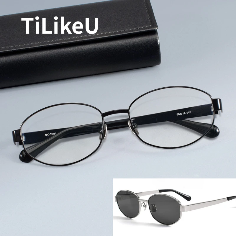 

High Quality Titanium Alloy Oval Optical Glasses Frames Men Retro Coin style UV400 Personality Women Outdoor Myopic Sunglasses