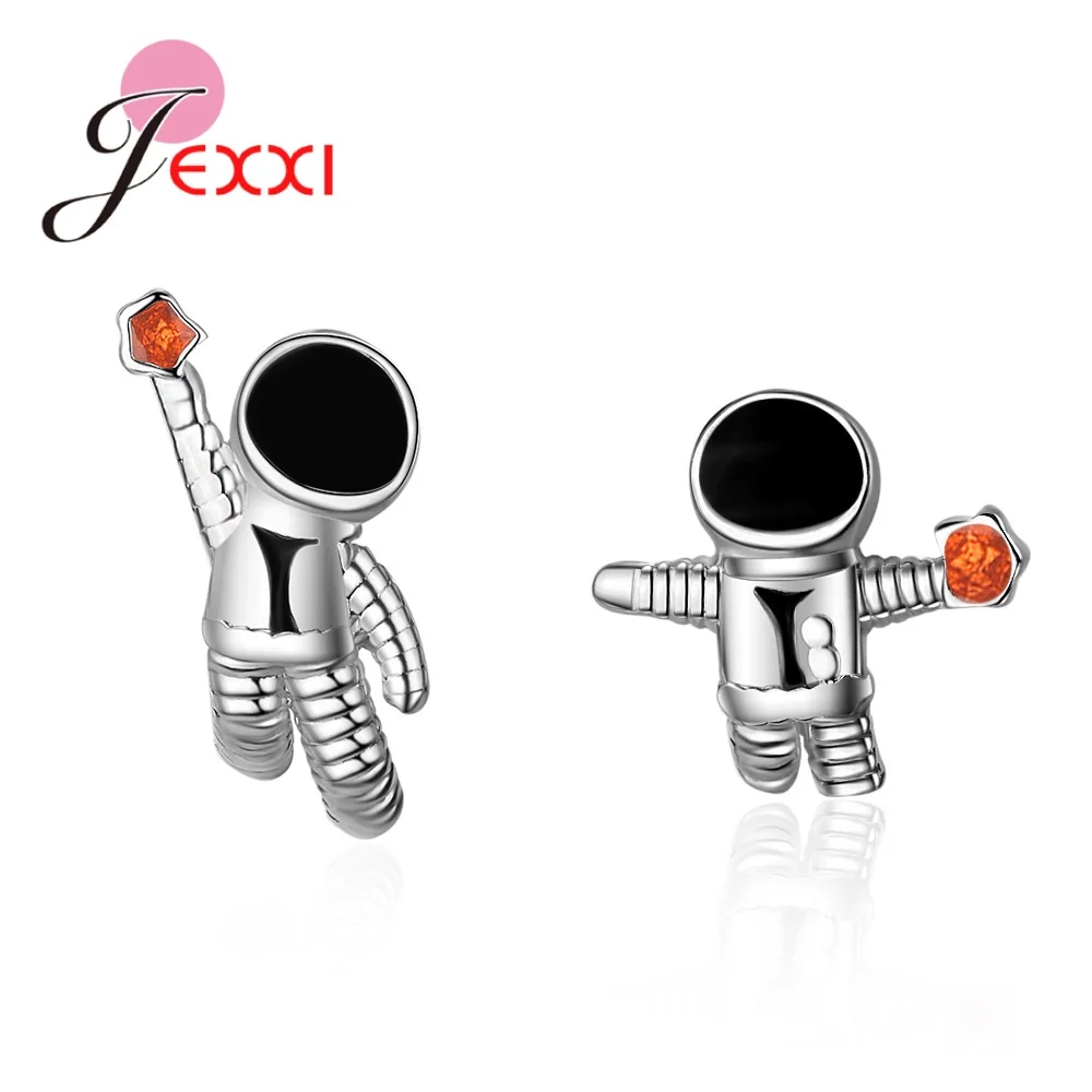 Attractive Design Starry Sky Space Star Asymmetrical Astronaut Small Stud Earrings for Women 925 Sterling Silver Ear Studs