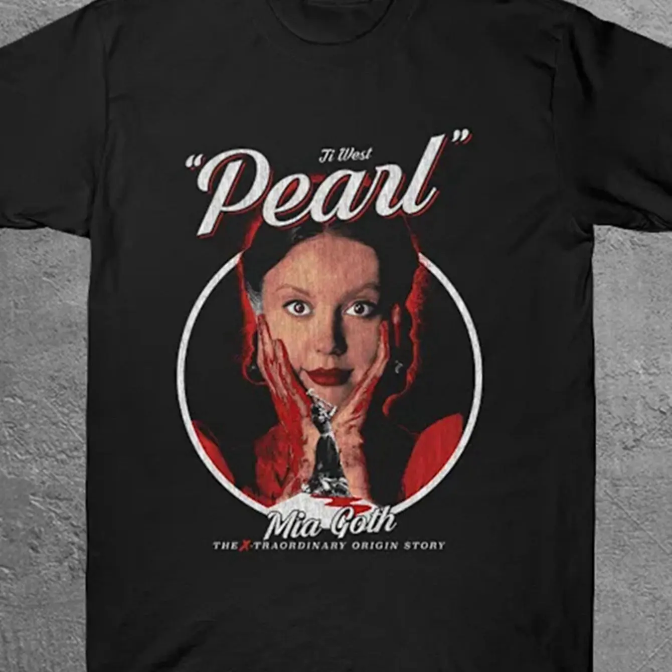 Pearl retro horror movie pattern summer T-shirt, suitable for both men and women, casual and fashionable short-sleeved T-shirt