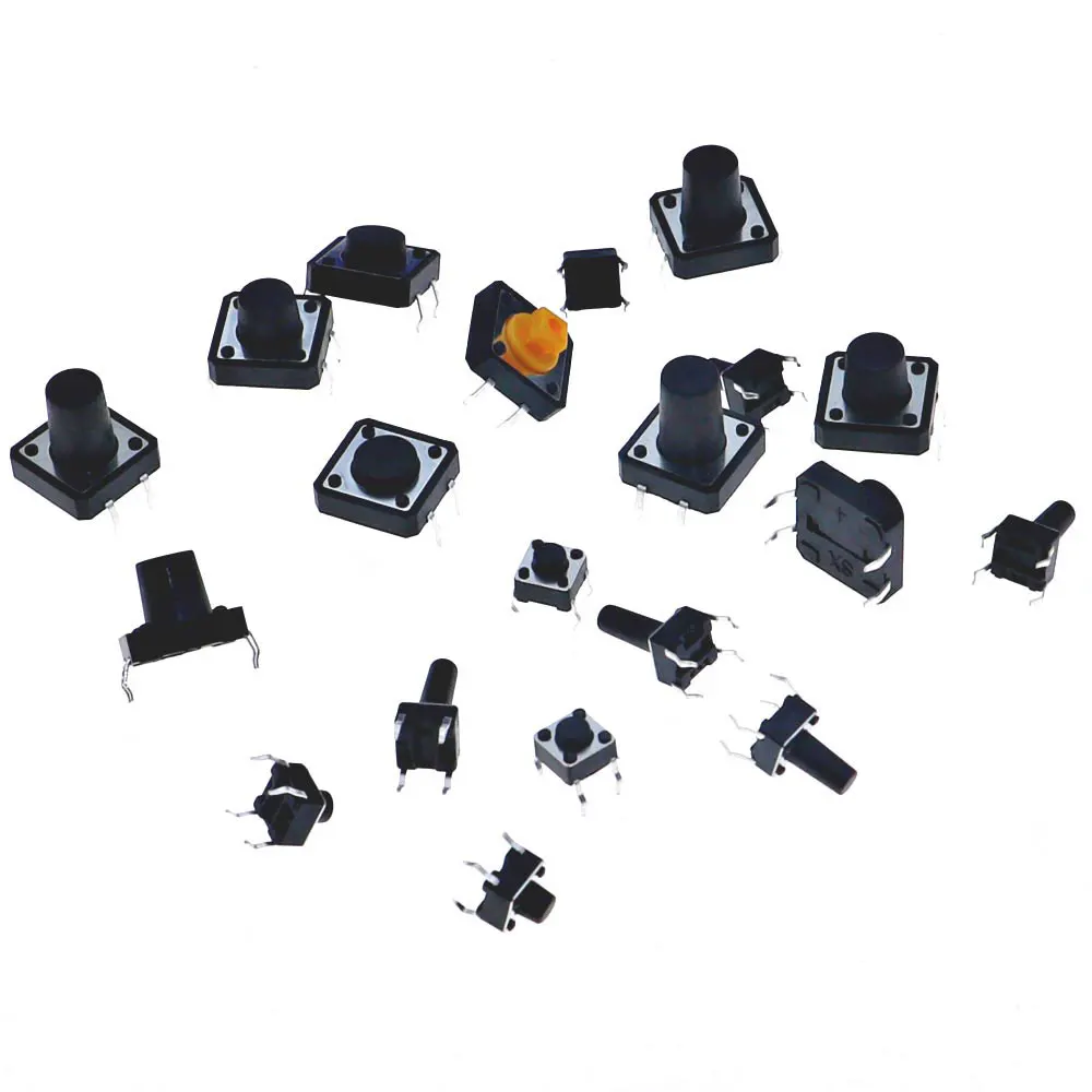 250 pièces 20 valeur 6*6mm 12*12mm H4.3-H13 tactile bouton interrupteur micro instantané tactile kit de classification 4 broches mixte pack kit