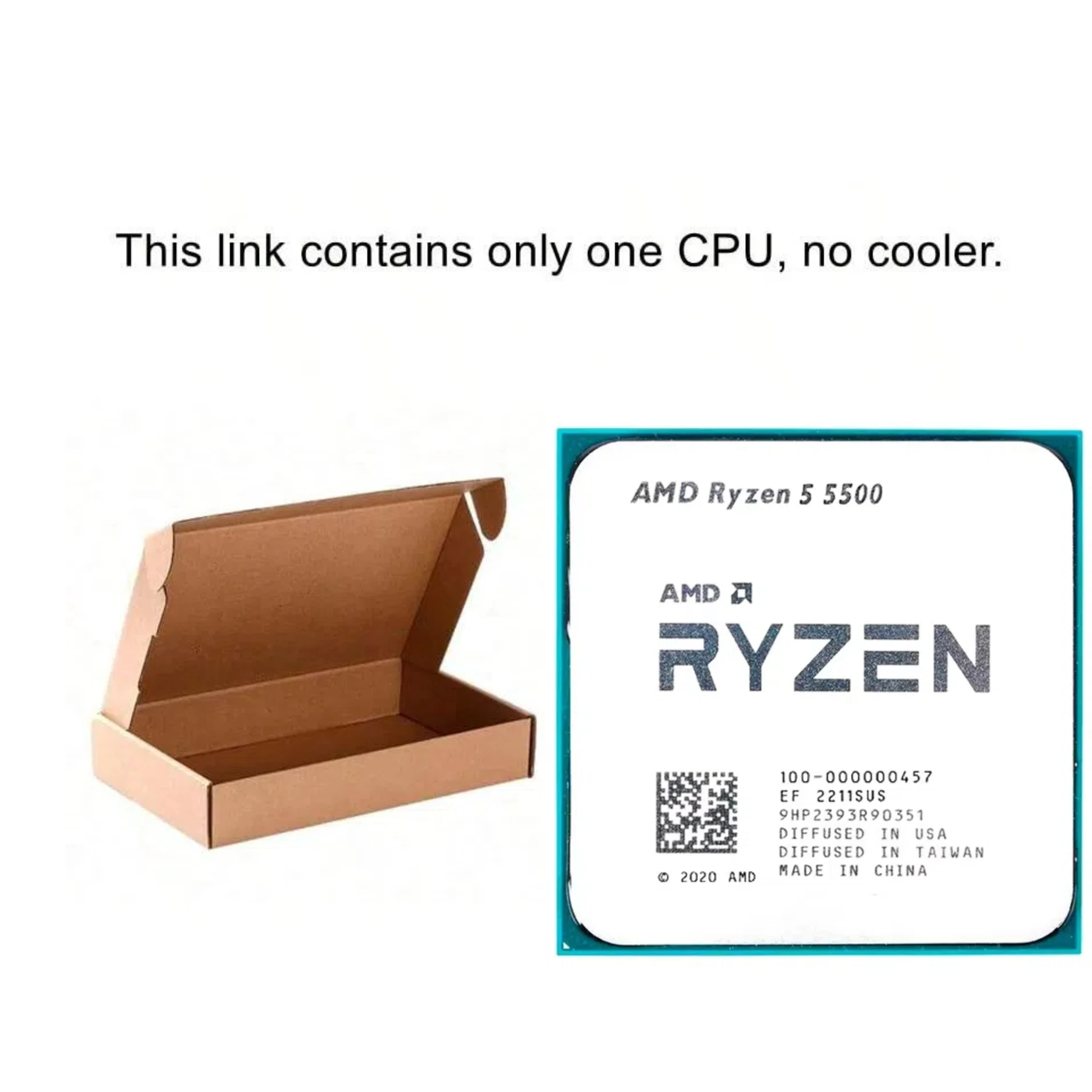AMD Ryzen 5 5500 R5 5500 3.6GHz 6-Core 12-Thread CPU Processor 7NM L3=16M 100-000000457 Socket AM4 No Fan