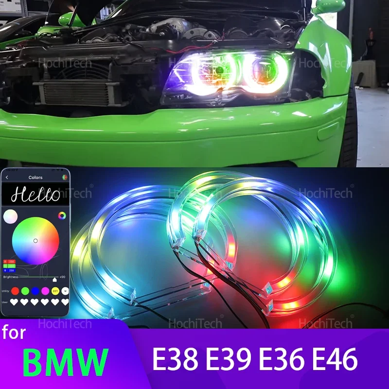 For BMW 3 5 7 Series E46 M3 E38 E39 E36 APP Multi Color Dynamic Angel Eyes Rings Light DRL with Turn Signal Light  Accessories