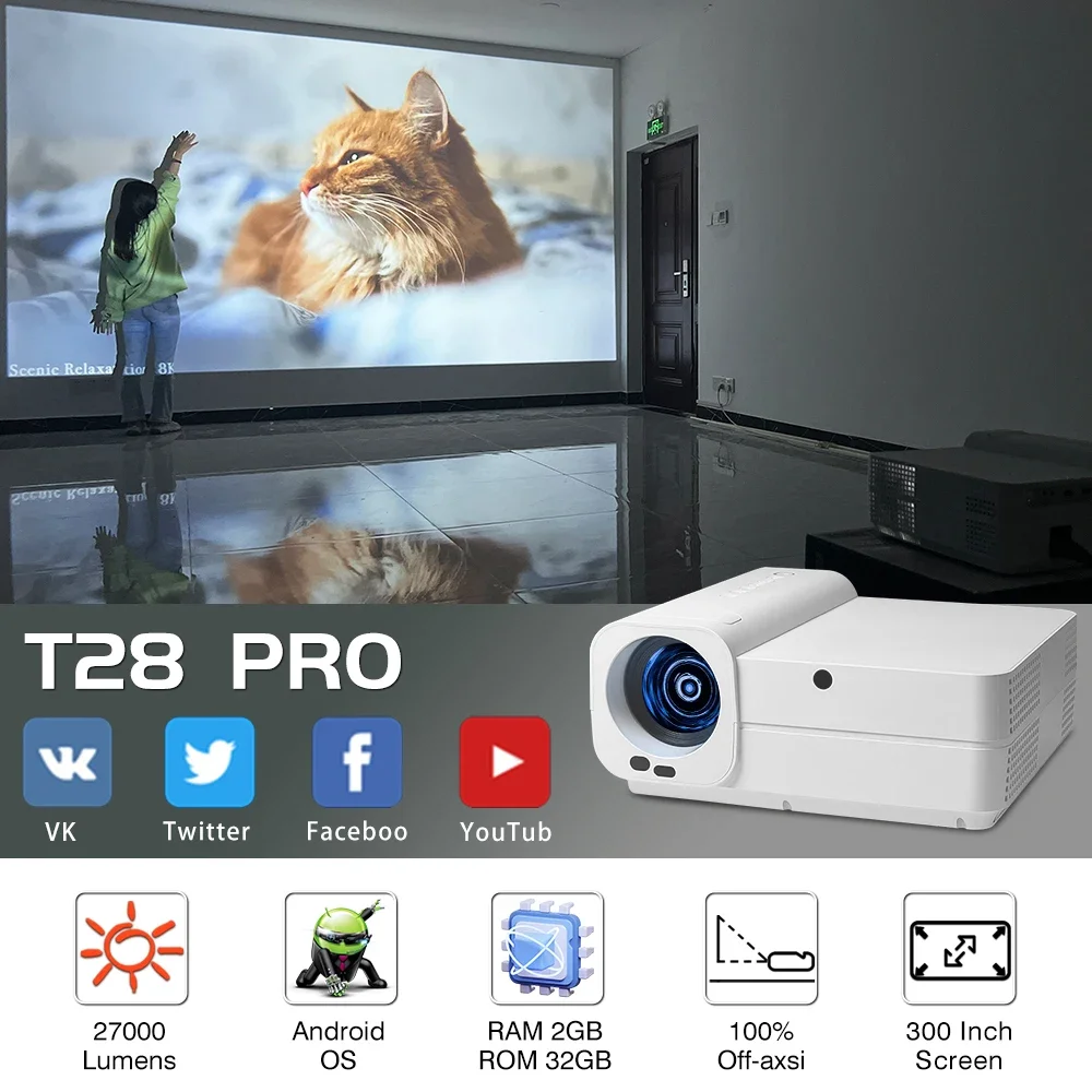 T28 Pro محمول صغير عالي الدقة 1080P 4K مسرح منزلي خارجي متعاطي المخدرات Led أندرويد ذكي واي فاي فيديو فيلم سينما Lcd العارض #1