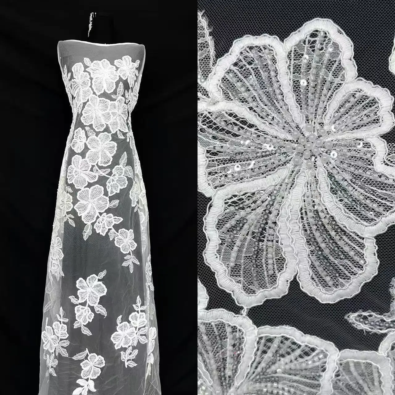 African Sequin Embroidered Lace Fabric Fashion French Beaded Tulle Lace Fabric Suitable for Bridal Party Wedding Dresses 2165