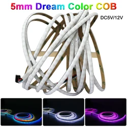5mm DC5V 12V WS2812 Individually Addressable COB Led Strip Light Luces FOB RGBIC 160Led/M High Density Soft Flexible Pixel Light