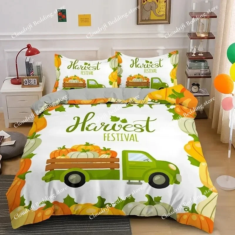 

Autumn Thanksgiving Day Pumpkin Turkey Bedding Set Boys Girls Twin Queen Size Duvet Cover Pillowcase Bed Kids Adult