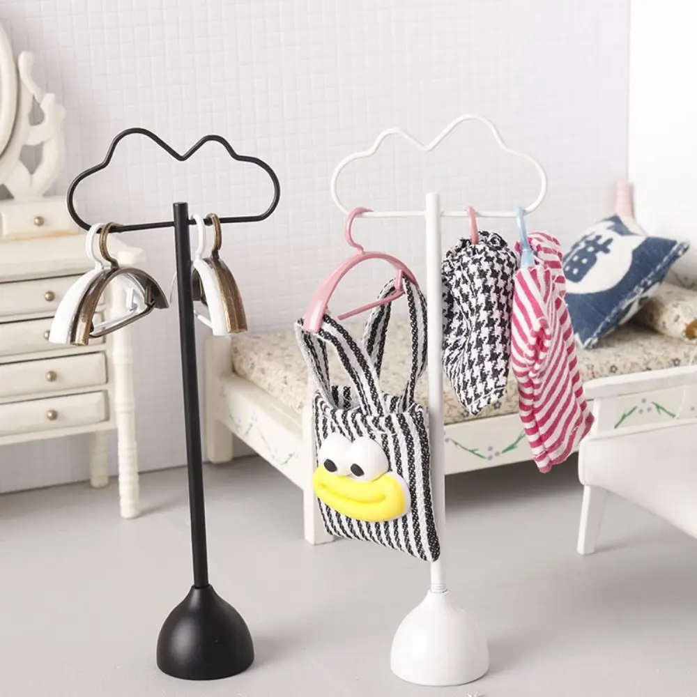 Creative 1:12 Clothes Rack Iron Dolls Accessories House Hatstand Playing House Black White Mini Cloth Organizer Gift