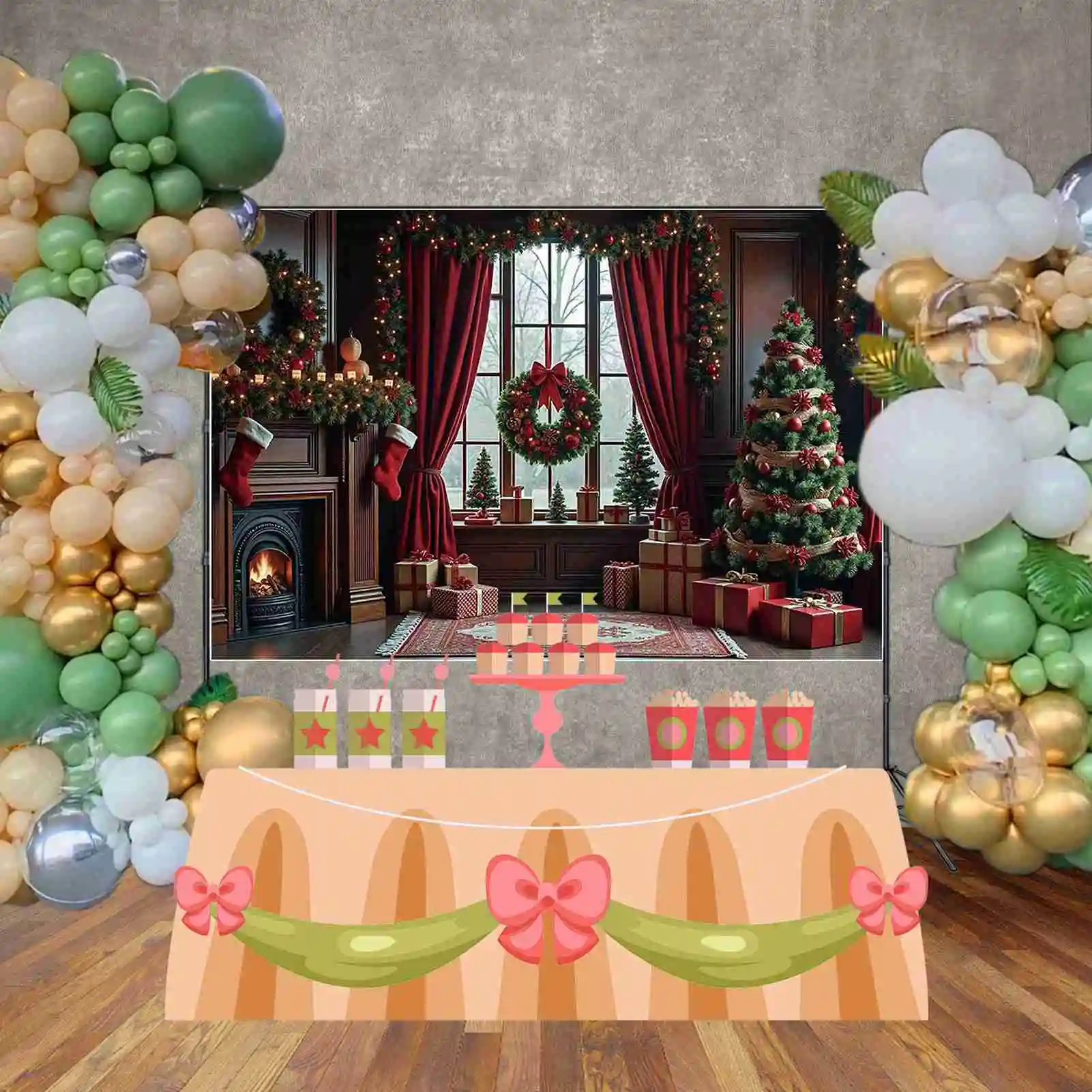 ดวงจันทร์. QG หรูหราขนาดใหญ่สีชมพูสีแดงต้นคริสต์มาสพื้นหลังสีขาวผ้าม่านบ้านพวงหรีดฉากหลังสตูดิโอถ่ายภาพอุปกรณ์เสริม