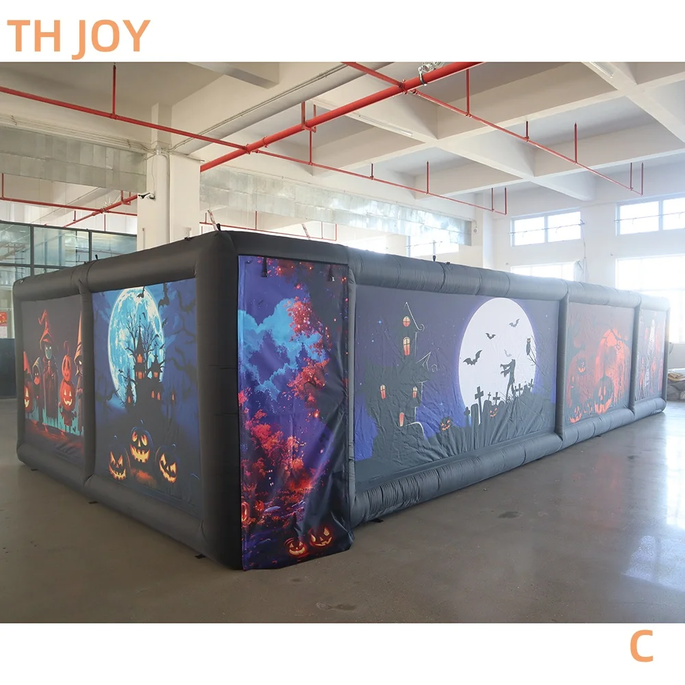

Жуткий надувной лабиринт для приключений на открытом воздухе 9x4 м с привидениями для Хэллоуина, игры с надписью Tag Challenge, быстрая воздушная доставка до двери
