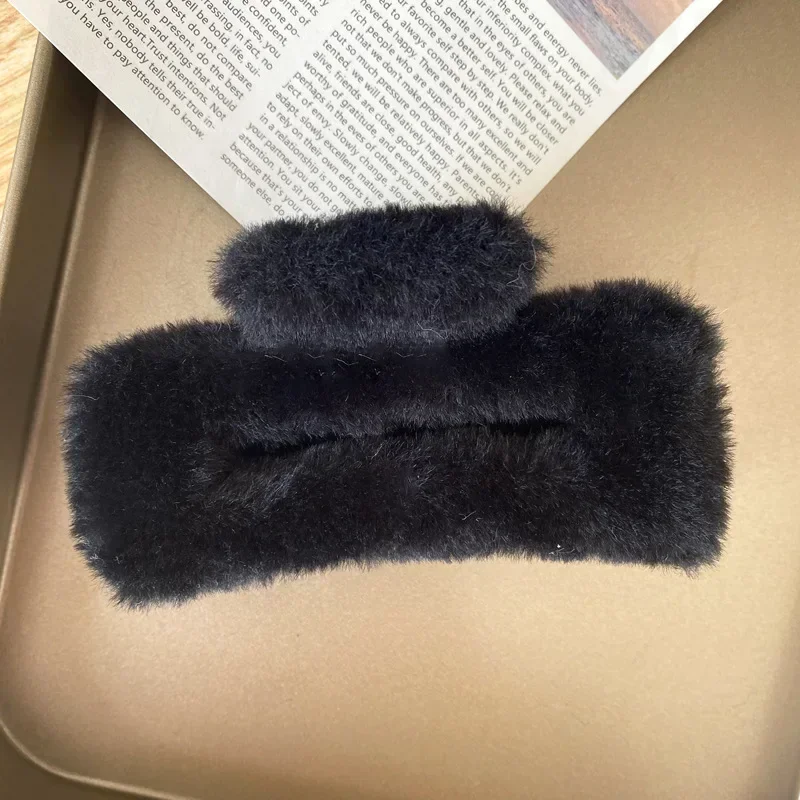 

Pastel Square Fur Hair Claw Clip - 11cm Large Hollow Rectangular Hairpin for Women, Plush Shark Grip Hair Accessories