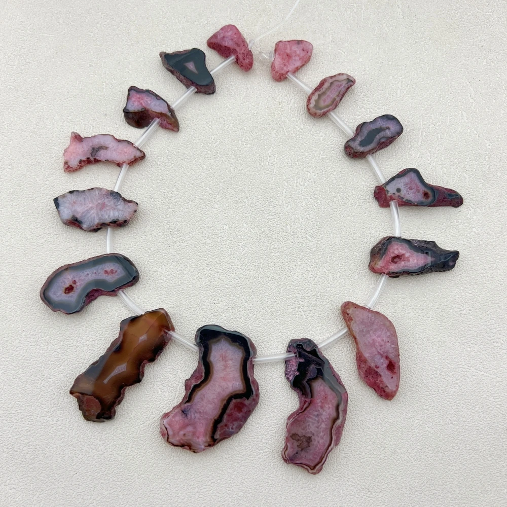 Full Strand Irregular Freeform Graduated Pink Agates Druzy Slice Focus Beads For DIY Choker Necklace Making MY231042