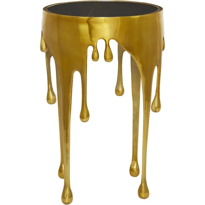 

Authenticity guarantee.Aluminum Metal Side End Accent Table Drip End Table with Melting Design and Shaded Glass Top, Side TableH