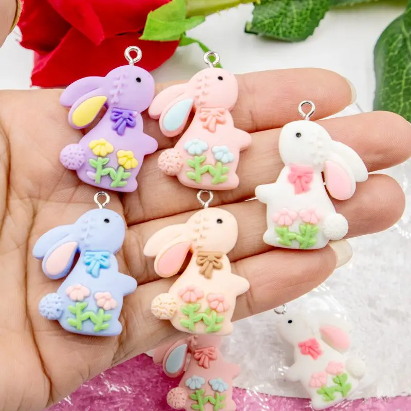 10Pcs Kawaii Animal Rabbit Resin Can Be Used As Earring Pendants,DIY Keychain Bracelets,Fashion Dangle,And Jewelry Accessories