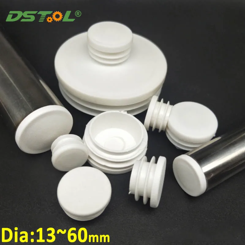 

White Plastic Round Pipe Plug Chair Non-Slip Foot Pads Sealing Cover Dia 13~60mm Wear-resistant Good Toughness Blanking End Caps