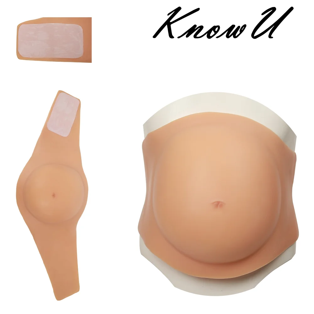 

KnowU 4-6Months Velcro Fake Silicone Pregnancy Belly Soft Twins Tummy Prosthesis Props for Crossdresser Sissy Shemale Cosplay
