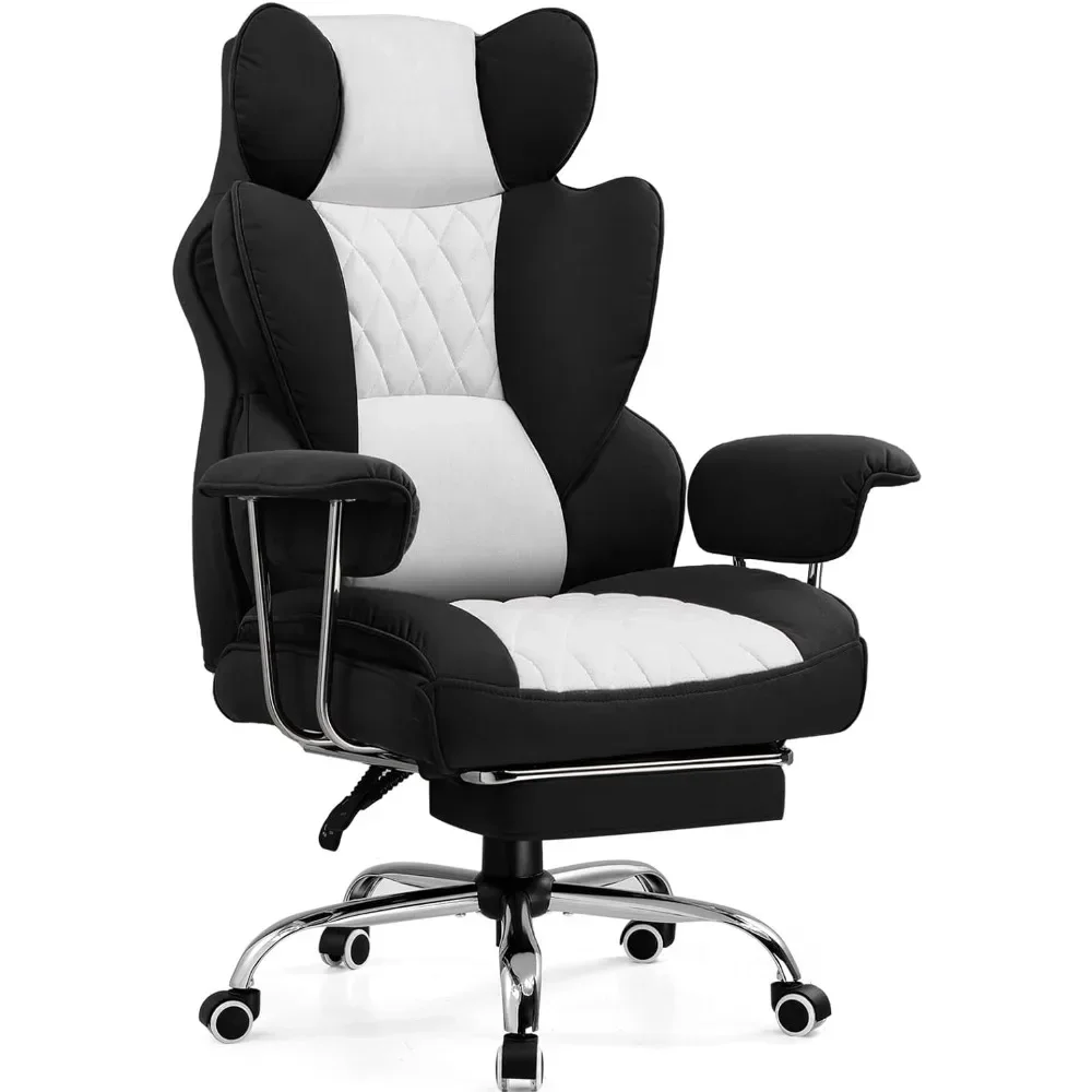 

Office chair with pocket spring waist support, with outward fixed soft armrests and footrest (black gray) Free shipping GM