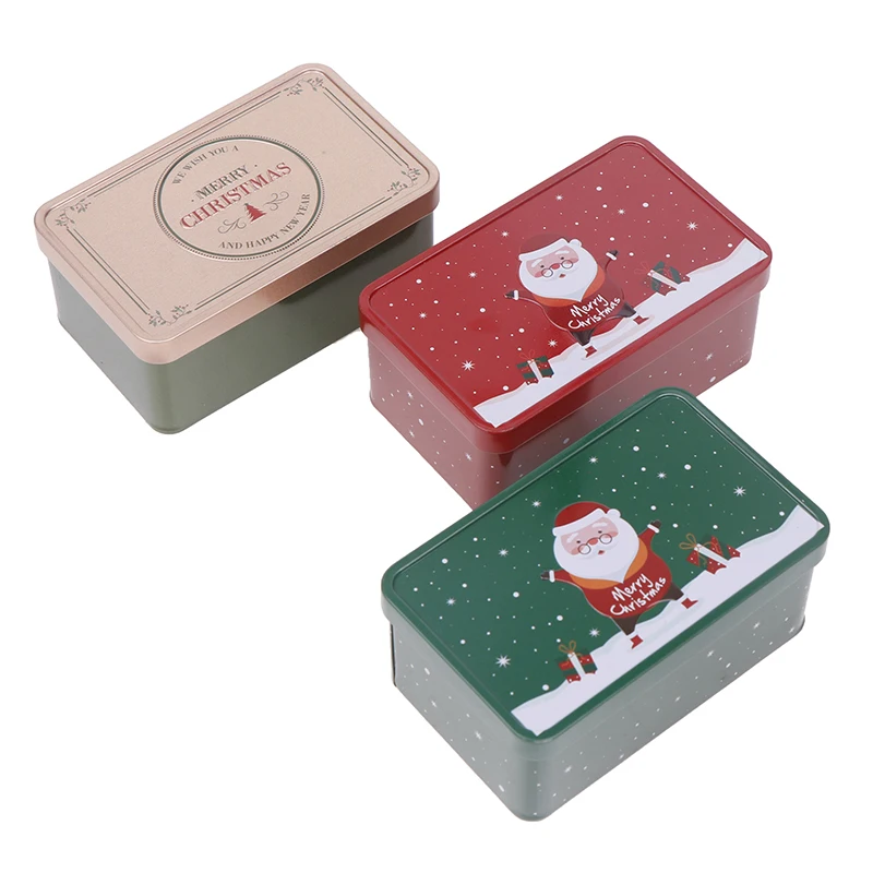 Rectangle Christmas Tinplate Box Empty Cookie Candy Box Santa Claus Gift Boxes Jewelry Storage Can Holiday Wedding Party Decor