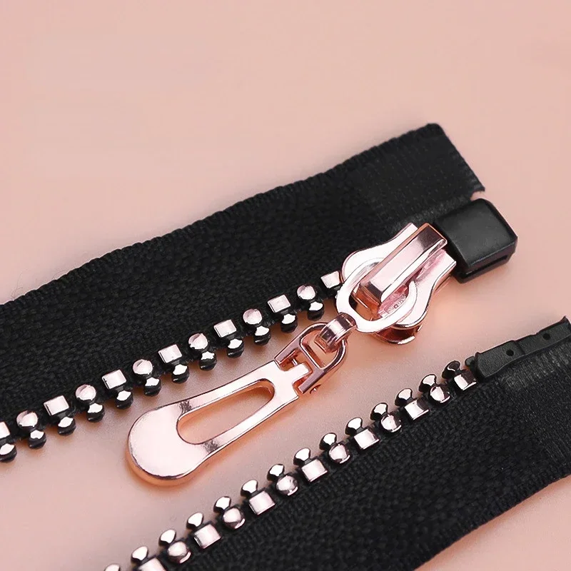 5 Pcs 5# Rose Gold Pretty Zippers 40/60/80cm Open-end Auto Lock Zippers Special Teeth Resin Zippers Coat Jacket Accessories