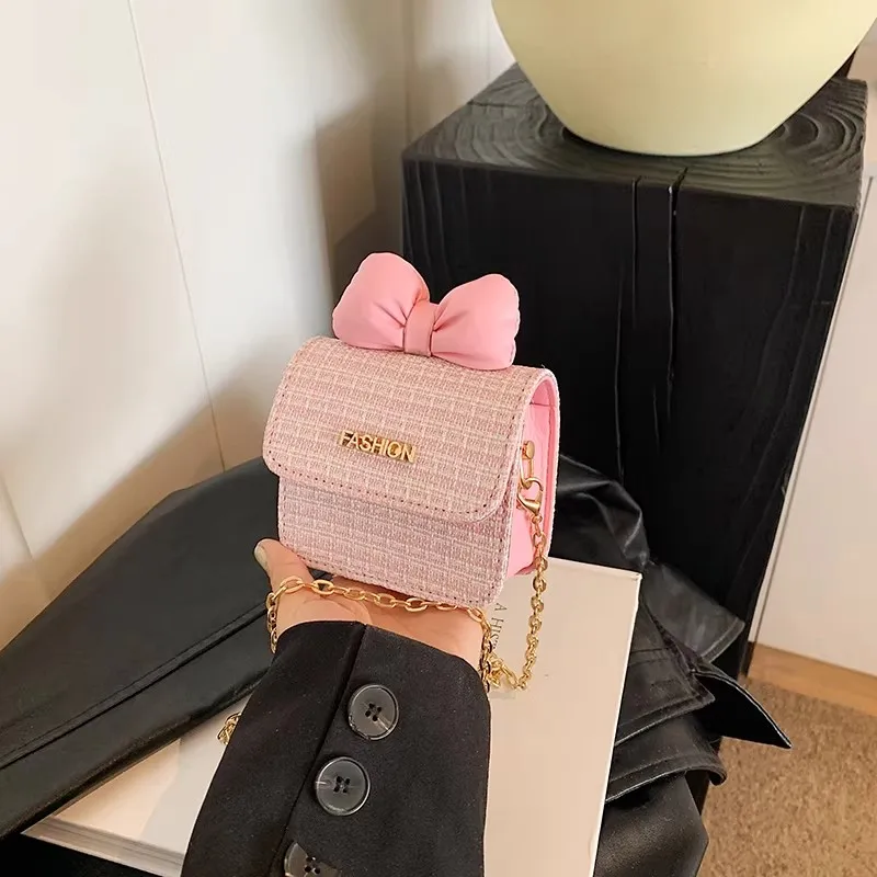 Leopard Bow Girls' Crossbody Bag 2026 Spring Pink Sweet Good-looking One Shoulder Bags Casual Flap Magnetic Button Underarm Bag