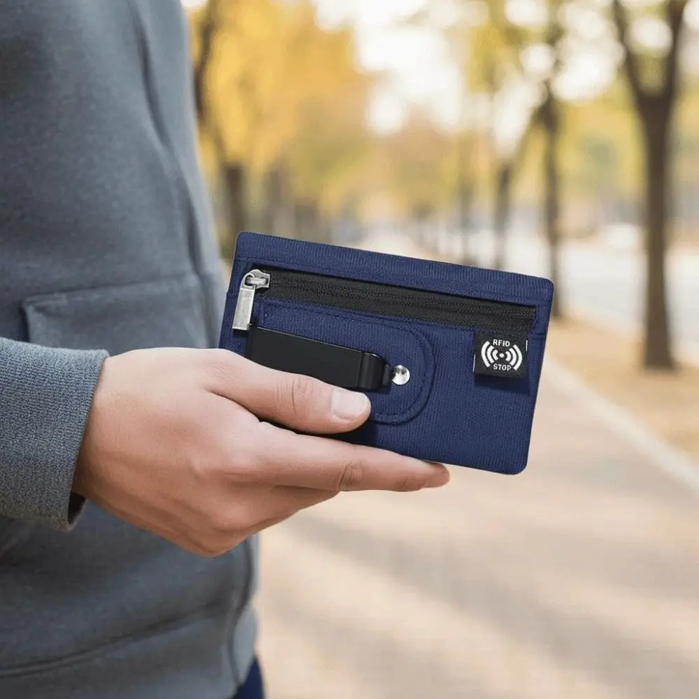 Thin Clip Stash Pouch Antimagnetic Multiple Card RFID Protection Wallet Classic Solid Color Card Bag with Back Clip Women