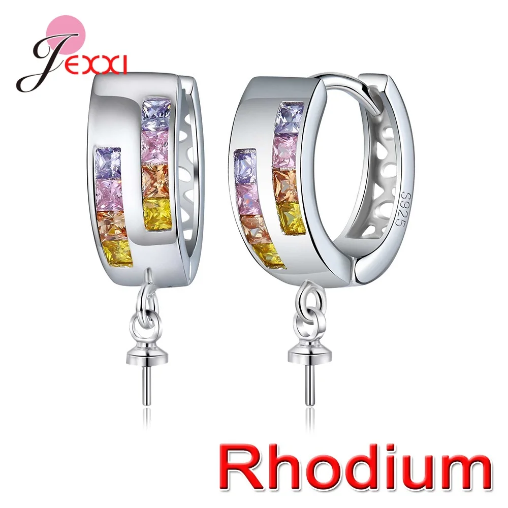 CZ cyrkon 925 srebro kolczyki DIY ustalenia cyrkonia zatrzaski haki okucia Making akcesoria Hook biżuteria 1 para