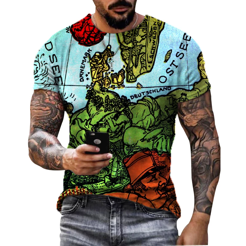 Zomer Retro T-Shirt Mariner 'S Kompas 3d Print Mode Korte Mouw Top Elastische Oversized Kleding Sweatshirt Fitness T-Shirt