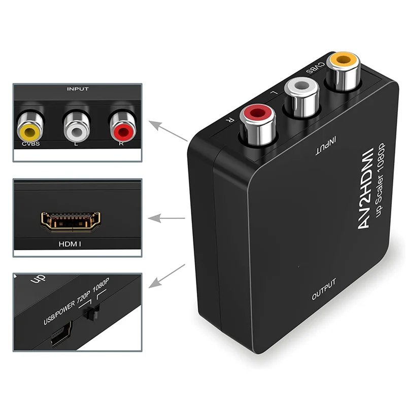 AT02-2X RCA To ,AV To  Converter,1080P Mini RCA CVBS Video Audio Converter Adapter PAL/NTSC For TV/PC/ PS3/ STB