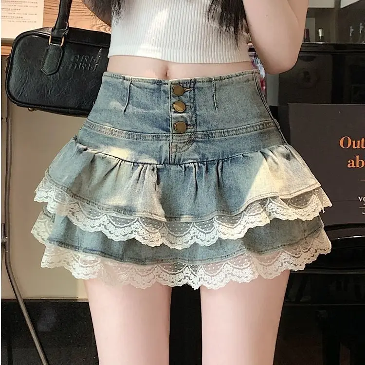 

Summer Women Ballet Core Y2k Mini Denim Skirt Harajuku Japanese Preppy 2000s 90s Grunge E-girl Gyaru Coquette Kpop Skirts