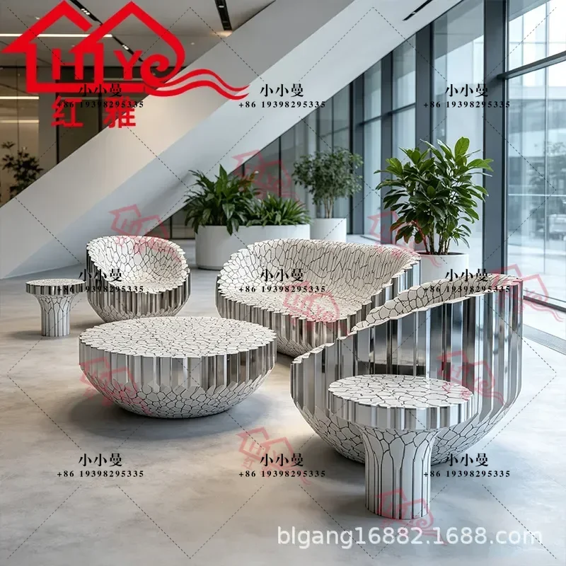 Modern Fiberglass Crack Art Sofa Set High End Hotel Lobby Special Shaped Seat Electroplating Creative Furniture