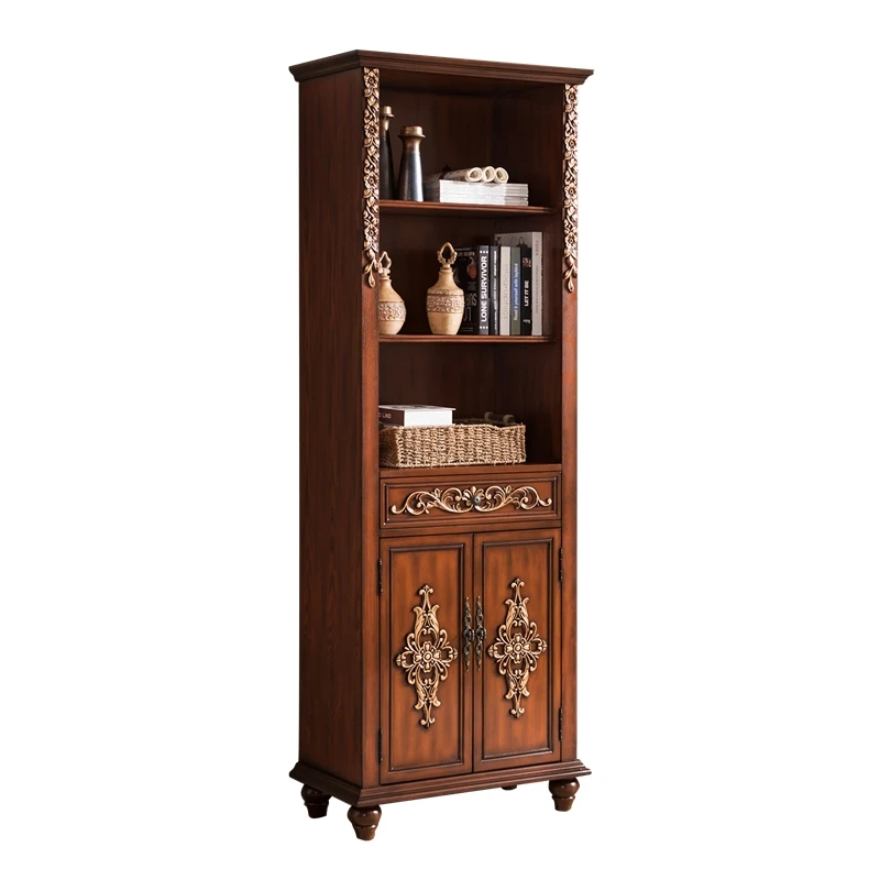 Side cabinet solid wood, vertical bookcase wine painted entrance high locker display living room complet