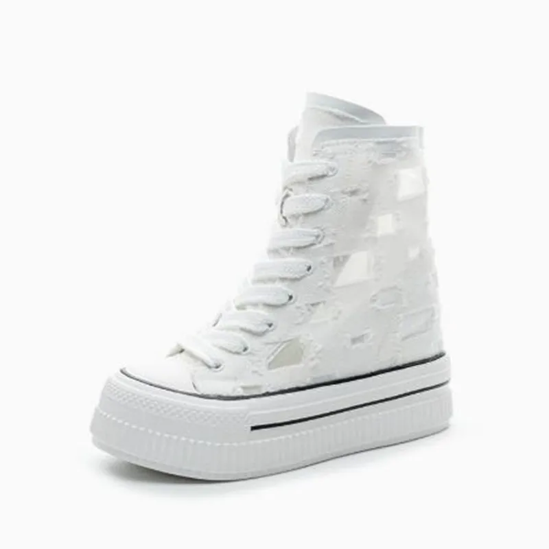 New Height Increase 13cm Women's High Top Canvas Shoes Design with Buckle and Zipper Simple Women's Sneakers 2026 Casual Shoes