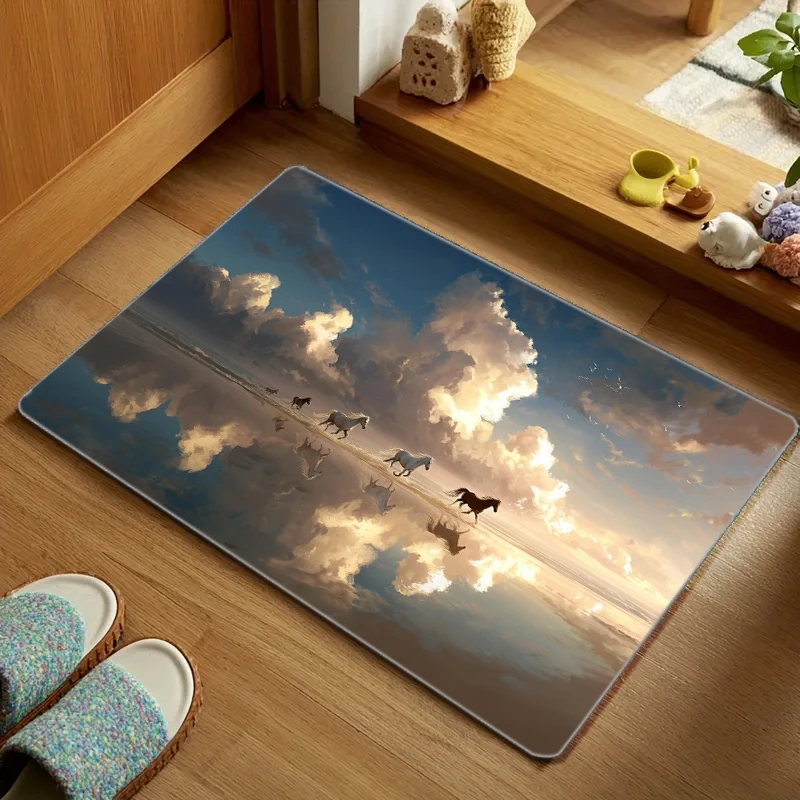 Cloudy sea galloping a horse Flannel-printed floor mats has a non-slip function is suitable entrances bathroom welcome carpets