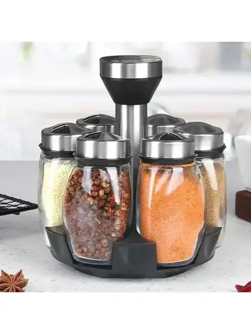NEW Single Bottle Glass Jar and Spice Jar Set Rack Glass Seasoning Sugar Pepper Bottles Salt Shakers Holder Kitchen Storage Rack