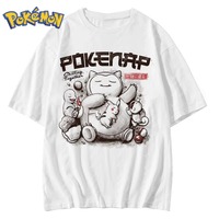 Pokémon Anime Snorlax Peripheral Printed Cotton White T-shirt Summer Men's and Women's Loose Harajuku Casual Short Sleeved Top