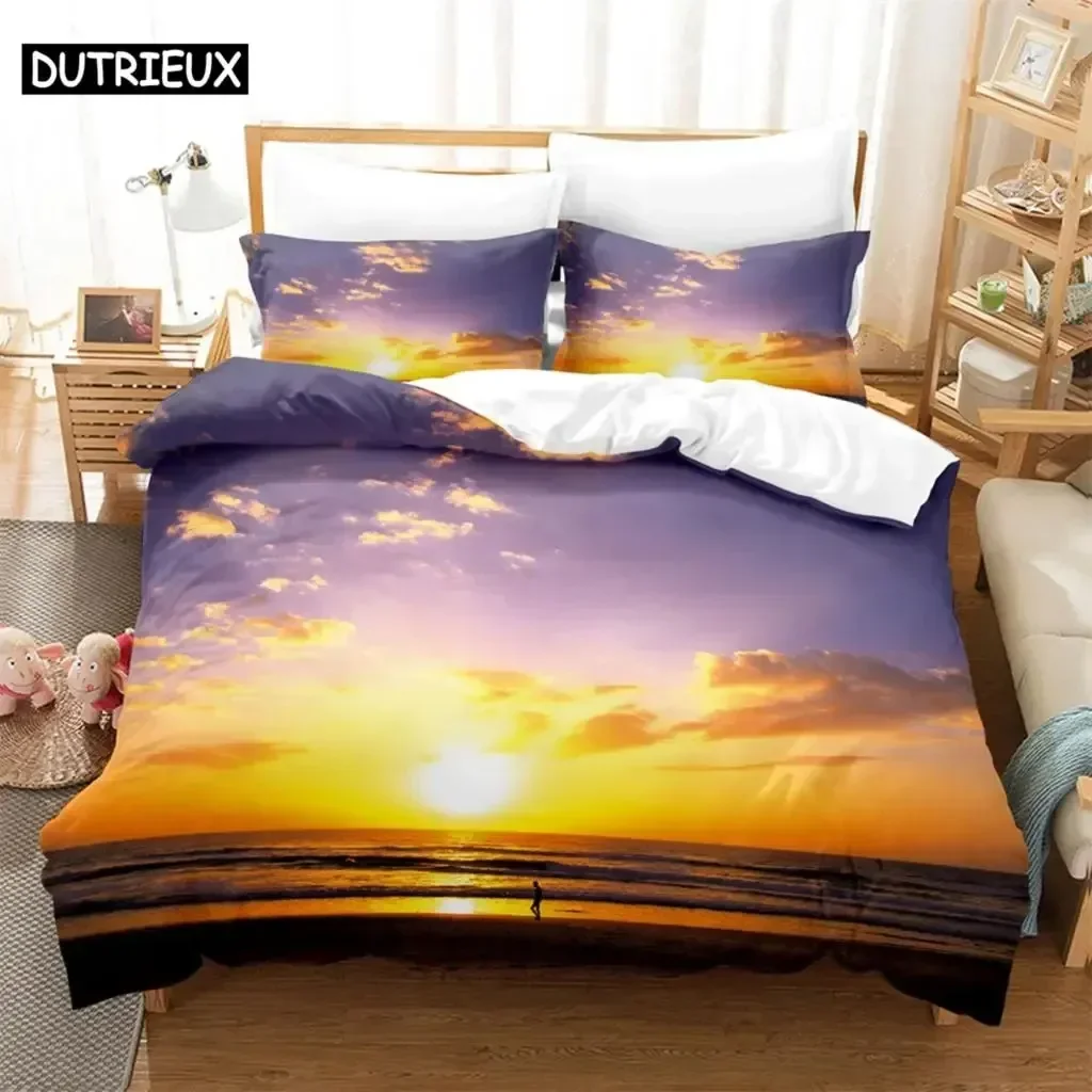 Sunset Sea Level 3D Comfortable Duvet Quilt Cover Pillowcase Bedding Set Children Bedroom Decoration Home Textile