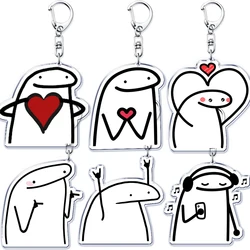 Funny Rock Flork of Cows with Love Heart Keychain for Accessories Bag Comics Pendant Key Chain Ring Keyring Jewelry Fans Gifts