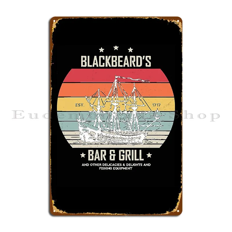 Blackbeard S Bar And Grill Metal Sign Club Wall Plaque Kitchen Wall Decor Print Tin Sign Poster