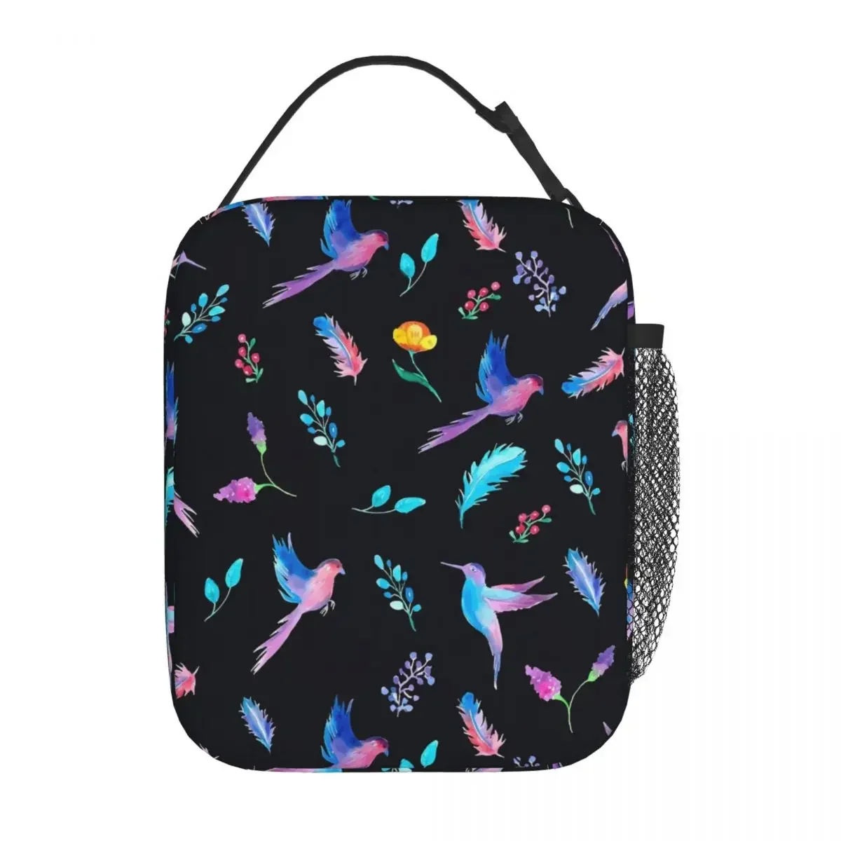 Bird And Floral Lunch Bag For Student Pretty Birdie Print Lunch Box Casual Picnic Cooler Bag Convenient Thermal Tote Handbags