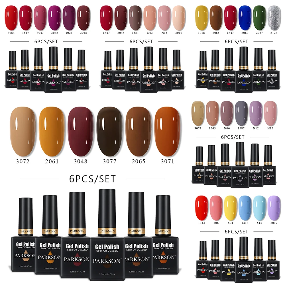 PARKSON 6 teile/los Gel Polnischen Set Semi-permanent Nagellack Hybrid Lacke Top Basis Mantel Nägel Kunst Kit Soak Off UV Lampe Serie