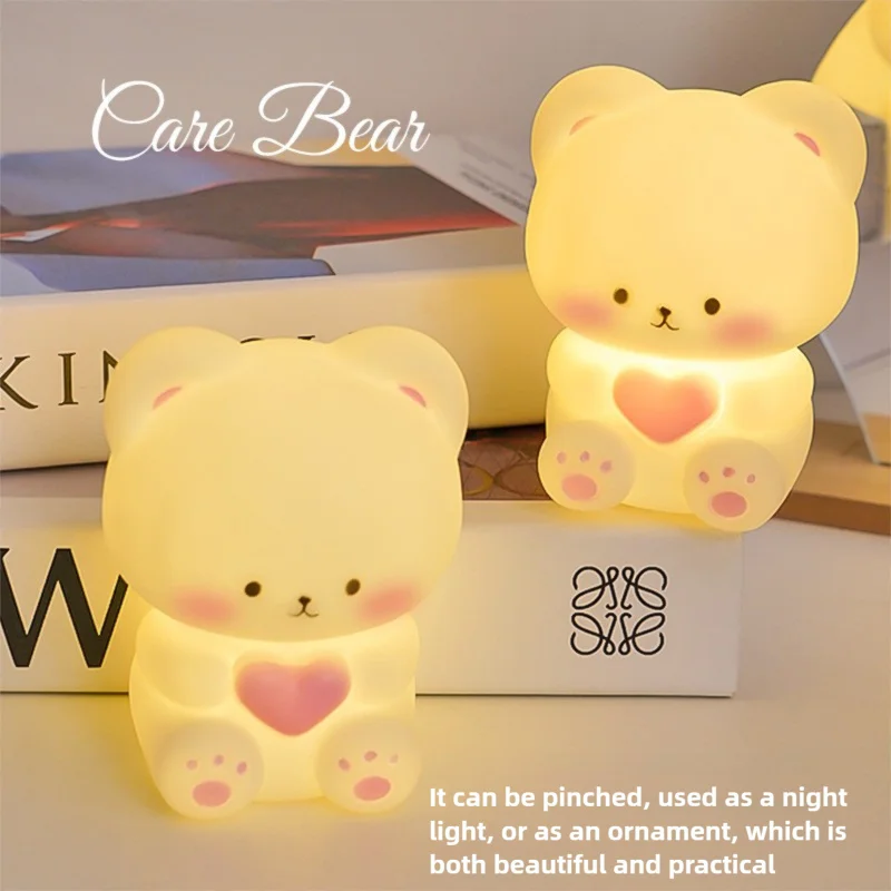 Lovely Love Bear Nightlight Bedroom Atmosphere Light Desktop Decoration Kneading Glowing Toy Gift for Girlfriend Qixi