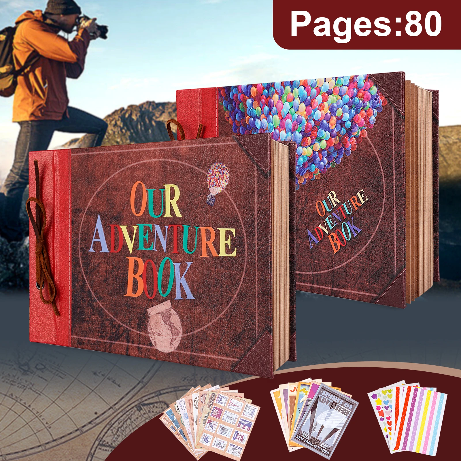 80 Pages Our Adventure Book Photo Album DIY Handmade Scrapbook Classical Album Wedding Travel Anniversary Festival Birthday Gift