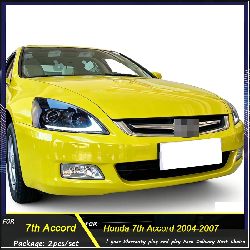 Car Light for Honda 7th Generation 2004-2007 Accord Headlight Assembly Modified Daytime Running Light Turn Signal LED Dual Lens