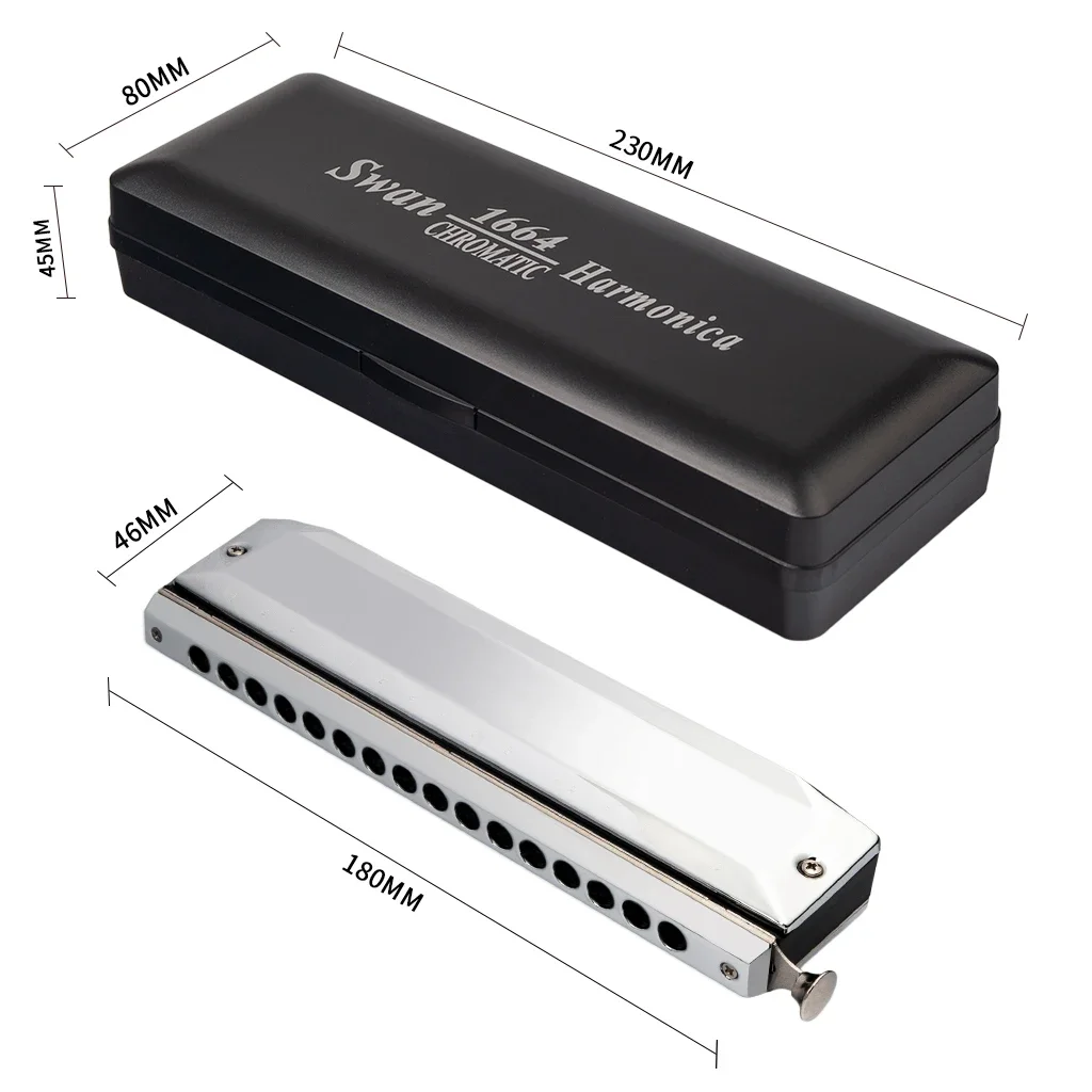 Advanced Professional SWAN 1664 Harmonica Key of C 16 Holes 64 Tones Mouth Organ Chromatic Harmonicas With Case