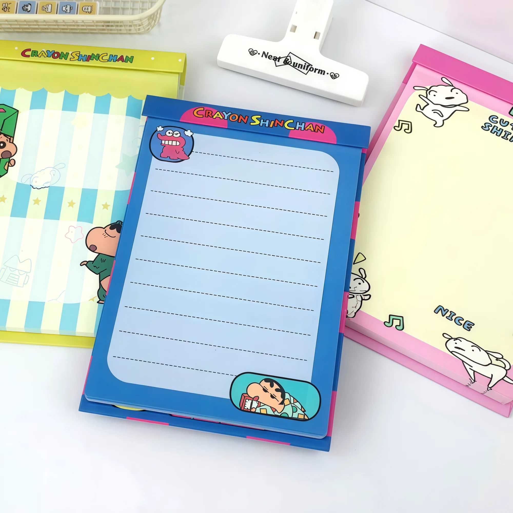 3Pcs Crayon Shin‑chan Cartoon Clipboard Notepad Tear‑able Writing Notebook For Student Office Daily Gift