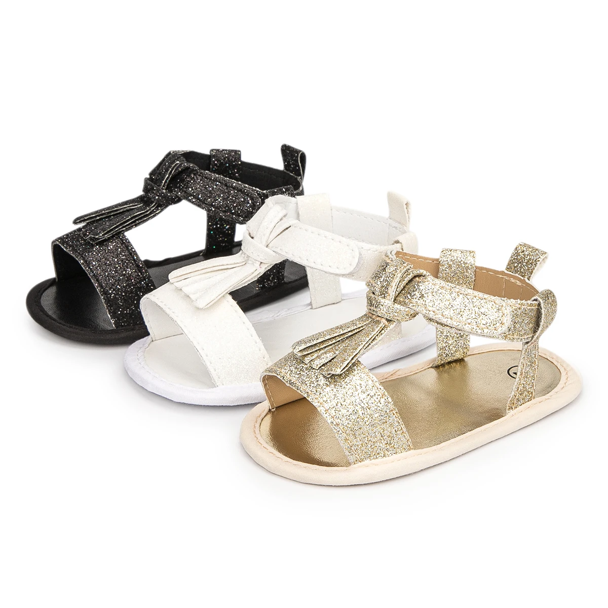 

Summer Shiny Baby Girl Flat Heel Casual Sandals Exquisite Ribbon Infant Cotton Anti-slip Sole Comfortable Walking Shoes 3-colors