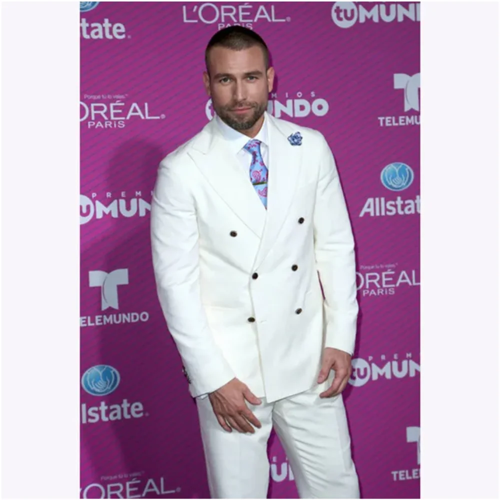 

Tailored Made White Double Breasted Groom Fashion Wedding Dress Banquet Dress Men's Business Suit 2 Pieces (Jacket+Pant)