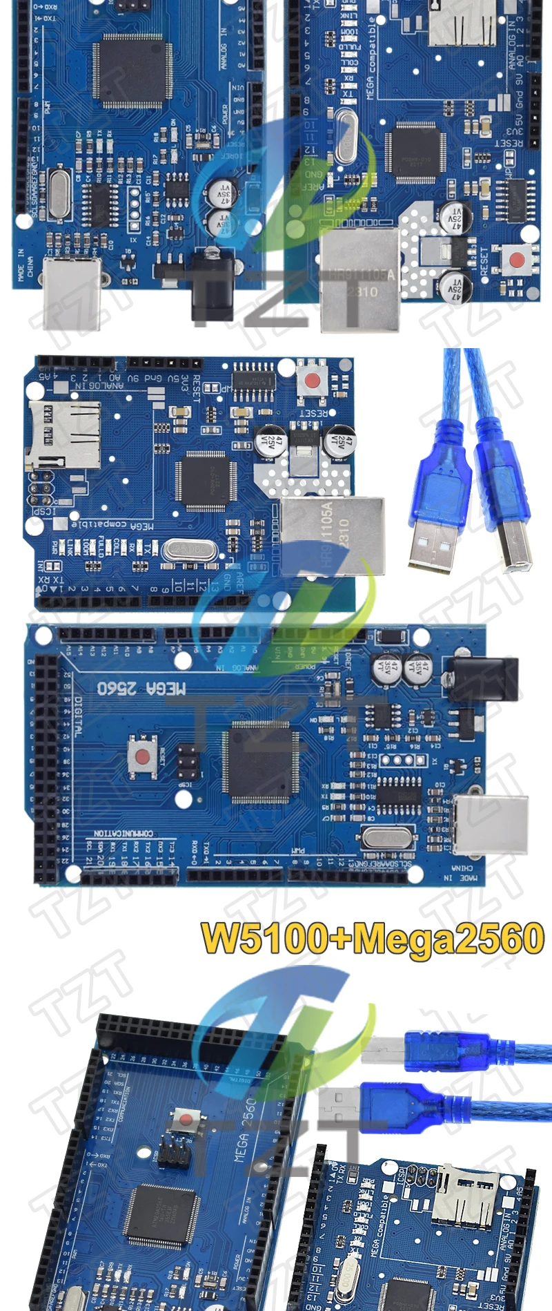 TZT UNOR3 Ethernet W5100 Netzwerkerweiterungsplatine SD-Karte Schild für Arduino mit Mega 2560 R3 Mega2560 REV3 – Detail 6